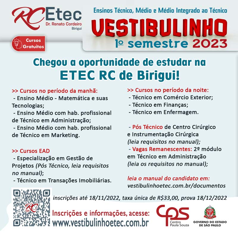 Vestibulinho Etec – 1º Semestre 2023